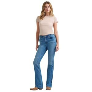 NWT Wrangler Womens High Rise Bootcut Jeans Blue Free to Stretch  Size 12 32L